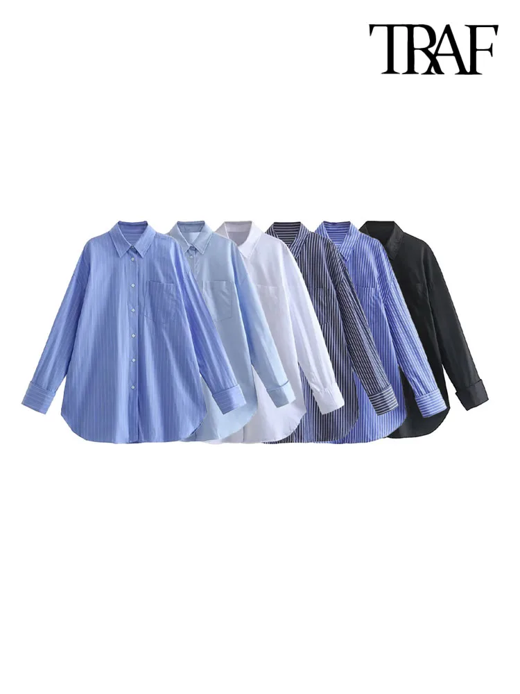 TRAF Women Fashion Patch Pocket Oversized Shirts Vintage Long Sleeve Front Button Female Blouses Blusas Chic Tops
TRAF Women Fashion Patch Pocket Oversized Shirts Vintage Long Sleeve Front Button Female Blouses Blusas Chic Tops