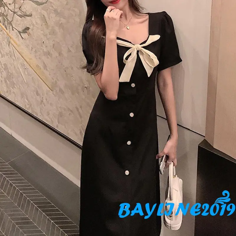 BAY-Women Casual Short Sleeve Dress Fashion Solid Color Bow Bandage Square Collar Short Dress
BAY-Women Casual Short Sleeve Dress Fashion Solid Color Bow Bandage Square Collar Short Dress