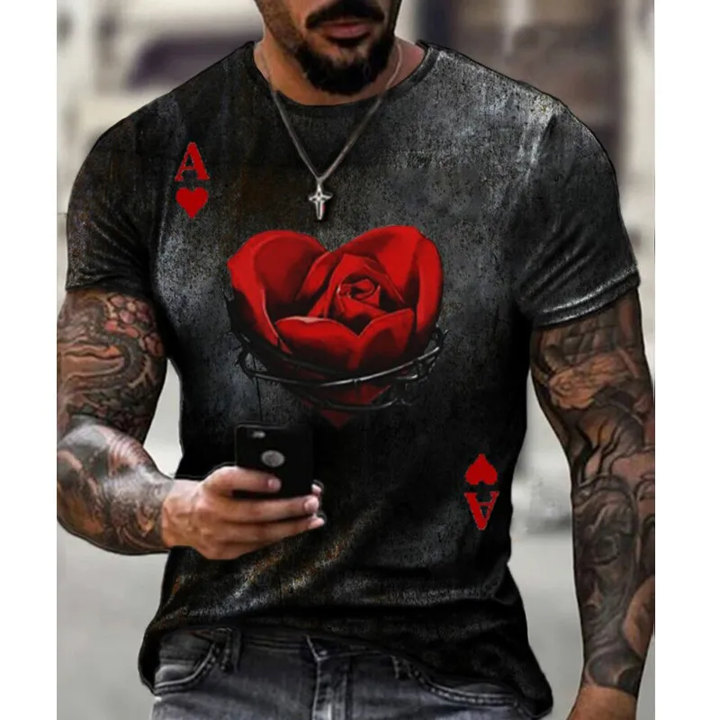 Rose Hearts Poker Pattern Skull Printed T-Shirt Men Street Style Trendy Short Sleeve Casual Round Neck Oversize Sports Male Tees
Rose Hearts Poker Pattern Skull Printed T-Shirt Men Street Style Trendy Short Sleeve Casual Round Neck Oversize Sports Male Tees