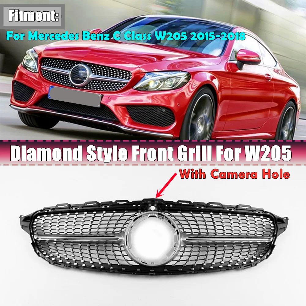 GT Diamond Style Front Bumper Grille Racing Grill For Mercedes For Benz C Class W205 C200 C250 C300 C350 2015-2018 With Camera
GT Diamond Style Front Bumper Grille Racing Grill For Mercedes For Benz C Class W205 C200 C250 C300 C350 2015-2018 With Camera