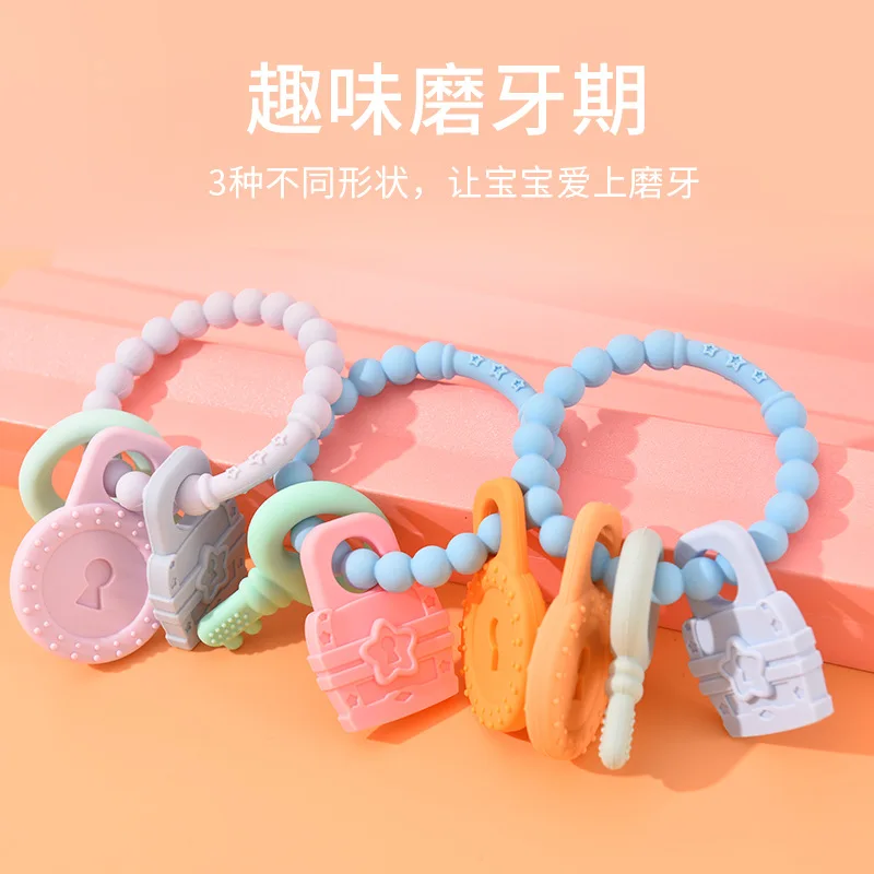 Baby bracelet teether Baby food grade silicone soothing toy Key bracelet teether stick Bite music Kids Sensory Educational
Baby bracelet teether Baby food grade silicone soothing toy Key bracelet teether stick Bite music Kids Sensory Educational