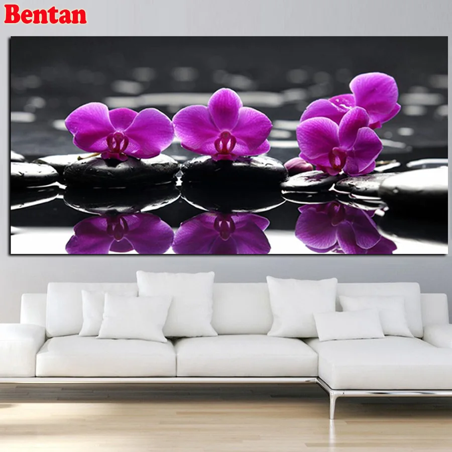 

5D Diy Diamond Painting Zen Stones Purple Butterfly Orchid Cross Stitch Kit Full Square Embroidery Mosaic Picture of Rhinestone
