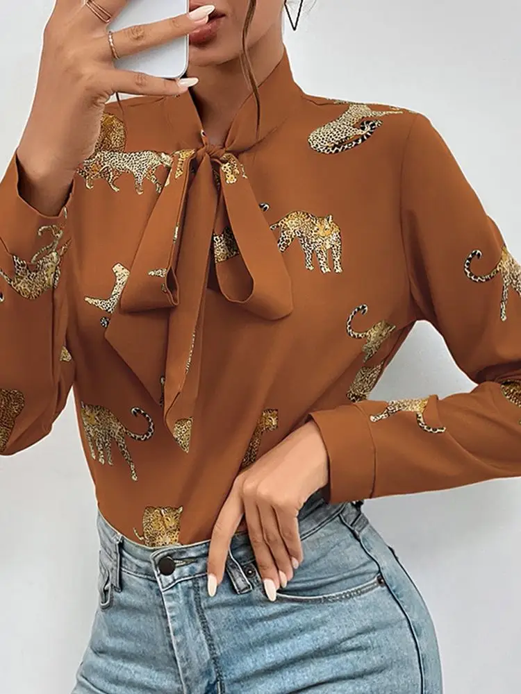VONDA Women Bow-Knot Chemise Blouses Loose Tops With Belt Women Long Sleeve Shirts Ladies Animal Printed Crew Neck Blouse Female
VONDA Women Bow-Knot Chemise Blouses Loose Tops With Belt Women Long Sleeve Shirts Ladies Animal Printed Crew Neck Blouse Female