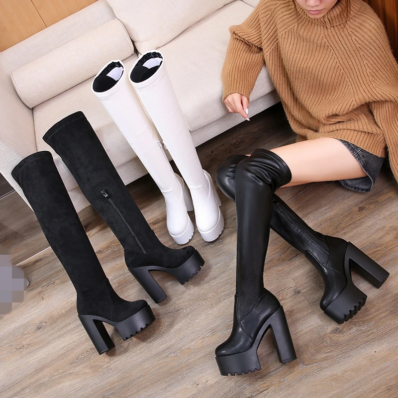 New 14cm Thick High Heels Women Over The Knee Boots Platform Stretch Pu Flock Leather Long Boot Fashion Modern Shoes Black
New 14cm Thick High Heels Women Over The Knee Boots Platform Stretch Pu Flock Leather Long Boot Fashion Modern Shoes Black