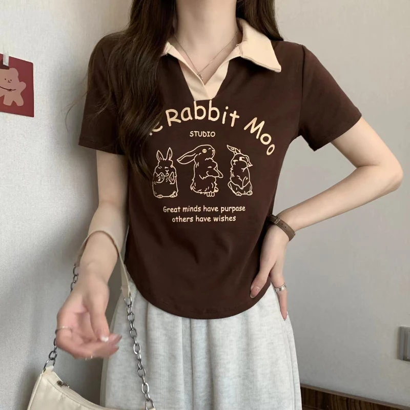 Женские винтажные футболки MOYISU, футболка-поло с коротким рукавом и вышивкой кролика, уличная одежда в стиле Харадзюку Y2k
Женские винтажные футболки MOYISU, футболка-поло с коротким рукавом и вышивкой кролика, уличная одежда в стиле Харадзюку Y2k