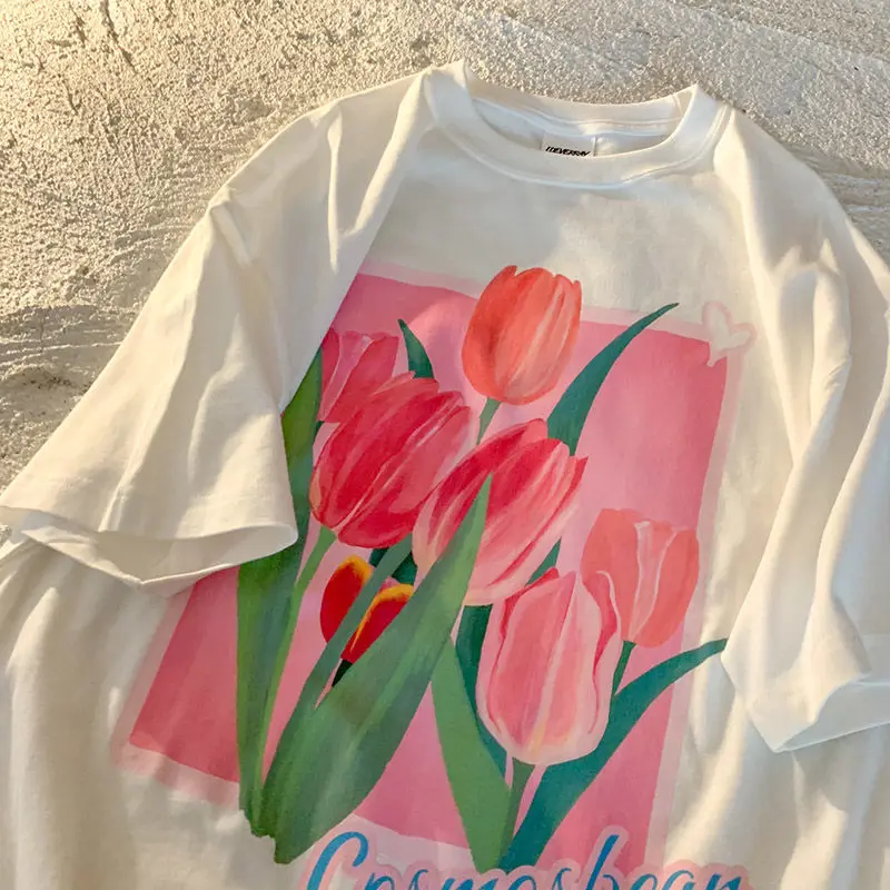 2022 Dutch Style Fashion Summer Casual Women T Shirt Harajuku Print Pink Pretty Tulips Lady Tees Sweet Blue Loose Tops Female
2022 Dutch Style Fashion Summer Casual Women T Shirt Harajuku Print Pink Pretty Tulips Lady Tees Sweet Blue Loose Tops Female