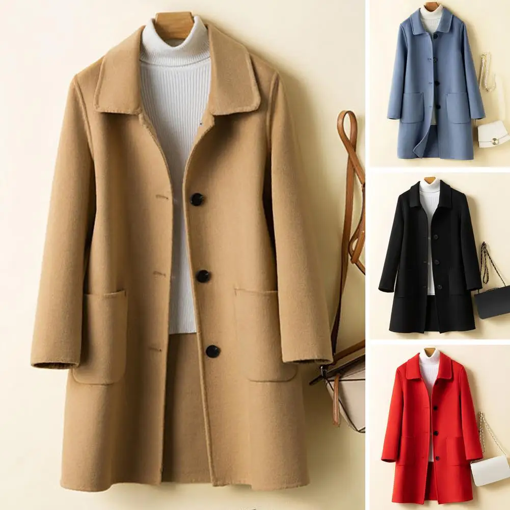 Lapel Long Sleeves Pockets Thickened Warm Women Coat Autumn Winter Buttons Placket Solid Double-sided Woolen Outerwear
Lapel Long Sleeves Pockets Thickened Warm Women Coat Autumn Winter Buttons Placket Solid Double-sided Woolen Outerwear