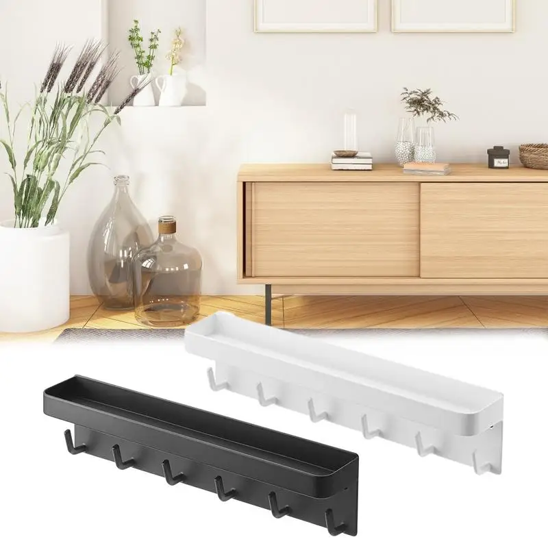 Держатель для ключей с полкой, многофункциональные настенные самоклеящиеся настенные крючки для ключей, Стеллаж с 6 мелкими металлическими крючками для стен 
Держатель для ключей с полкой, многофункциональные настенные самоклеящиеся настенные крючки для ключей, Стеллаж с 6 мелкими металлическими крючками для стен