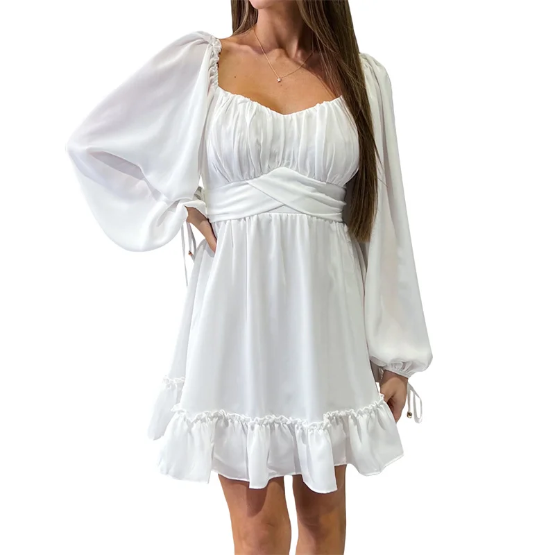 Women Casual Beach Mini Dress Solid Color Autumn Spring Elegant Party Long Sleeve Pleated Low-cut Ruffles Hem Dresses White
Women Casual Beach Mini Dress Solid Color Autumn Spring Elegant Party Long Sleeve Pleated Low-cut Ruffles Hem Dresses White