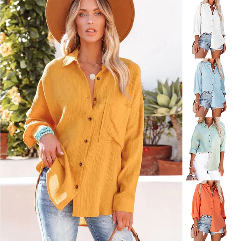 Spring Summer Women Irregular Long Blouse Fashion Lapel Long Sleeve Button Up Cardigan Shirt Ladies Casual Big Pocket Loose Tops
Spring Summer Women Irregular Long Blouse Fashion Lapel Long Sleeve Button Up Cardigan Shirt Ladies Casual Big Pocket Loose Tops