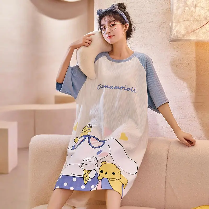 Kawaii Cinnamoroll Pajamas Sanrioed Clothes Cartoon Cute Anime Thin Nightdress Short Sleeve Home Wear Crew Neck Summer Girl Gift 
Kawaii Cinnamoroll Pajamas Sanrioed Clothes Cartoon Cute Anime Thin Nightdress Short Sleeve Home Wear Crew Neck Summer Girl Gift
