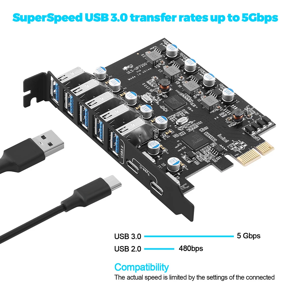 PCIe USB 3.0 Add in Card Internal USB3 Hub Converter 5 USB3.0 TPYE -A and 2 TPYE-C Expansion Card Support Windows 7/8/10 5Gbps
PCIe USB 3.0 Add in Card Internal USB3 Hub Converter 5 USB3.0 TPYE -A and 2 TPYE-C Expansion Card Support Windows 7/8/10 5Gbps