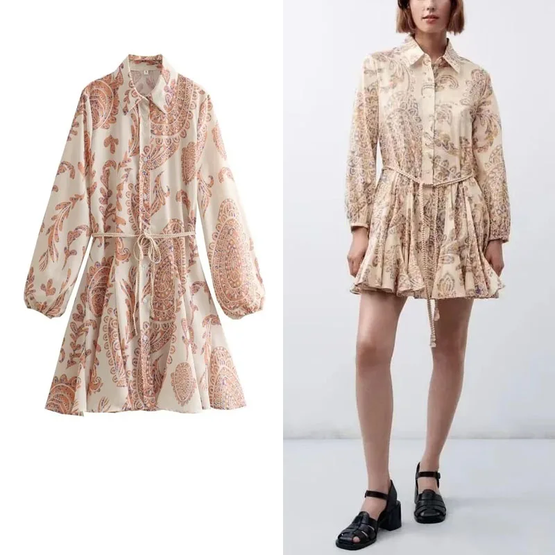 TRAF Woman Print Mini Shirt Dress Vintage Lapel Long Sleeve Dress Fashion Lace Up Button Dress Summer Female Shirt Dress Holiday
TRAF Woman Print Mini Shirt Dress Vintage Lapel Long Sleeve Dress Fashion Lace Up Button Dress Summer Female Shirt Dress Holiday