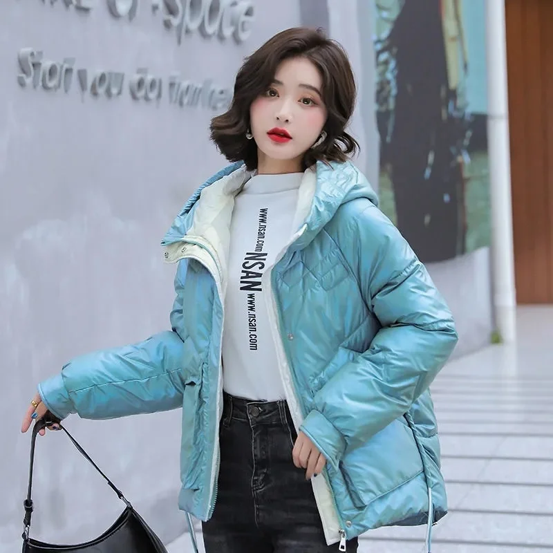 

2021 New Winter Jacket Women Parkas Gloosy Down Cotton Jacket Casual Hooded Coat Female Thicken Warm Windprood Parka Outwear