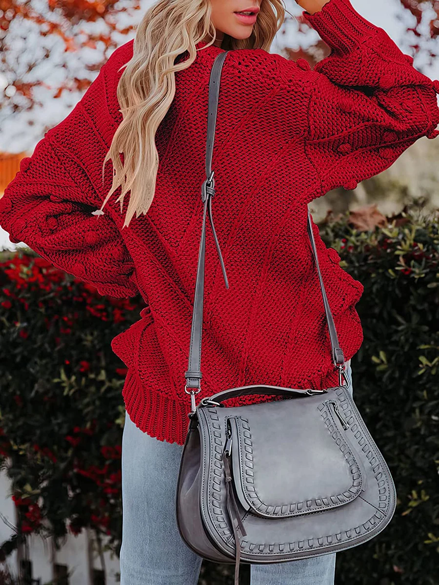 SCEINRET Women Knit Sweater Long Sleeve Crew Neck Pullover Fall Winter Warm Sweater with Balls
SCEINRET Women Knit Sweater Long Sleeve Crew Neck Pullover Fall Winter Warm Sweater with Balls