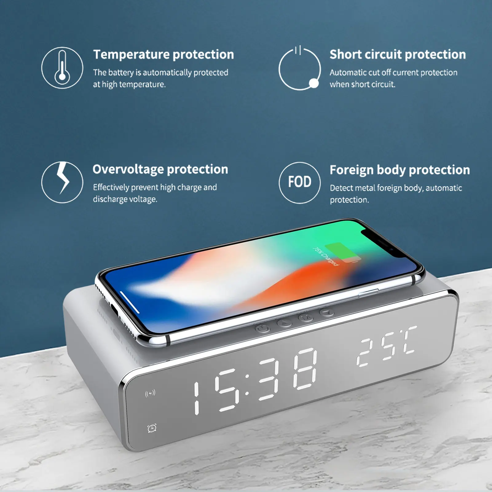 LED Smart Alarm Clock Time And Temperature Display Bedrooms Sleep Timer Alarm Clock Wireless Charging With Night Light 5W For Qi
LED Smart Alarm Clock Time And Temperature Display Bedrooms Sleep Timer Alarm Clock Wireless Charging With Night Light 5W For Qi