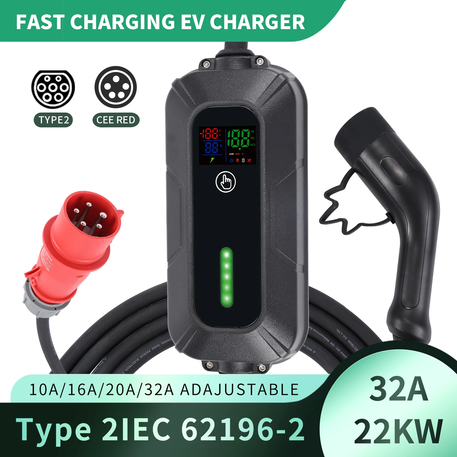 EVcharger4U 3 фазы 32 А 22 кВт портативное зарядное устройство для электромобилей Тип 2 IEC 62196 с 5-контактным красным вилкой CEE EVSE для электромобиля
EVcharger4U 3 фазы 32 А 22 кВт портативное зарядное устройство для электромобилей Тип 2 IEC 62196 с 5-контактным красным вилкой CEE EVSE для электромобиля