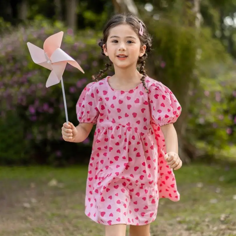 Cute Children Girls Dresses Summer Beach Cotton Loose Puff Sleeve Patchwork Pink Heart Shape Pattern Novelty Schoolgirl Dress
Cute Children Girls Dresses Summer Beach Cotton Loose Puff Sleeve Patchwork Pink Heart Shape Pattern Novelty Schoolgirl Dress