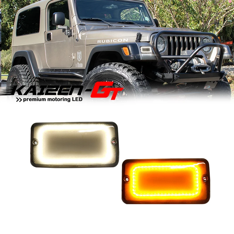 Smoked Lens Switchback Amber & White LED Front Bumper Turn Signal Lights w/ DRL/Driving Lights For 1997-2006 Jeep Wrangler TJ
Smoked Lens Switchback Amber & White LED Front Bumper Turn Signal Lights w/ DRL/Driving Lights For 1997-2006 Jeep Wrangler TJ
