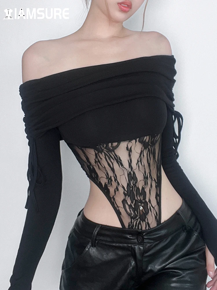 IAMSURE Elegant Fashion Drawstring Patchwork Lace Bodysuits Sexy Slim Slash Neck Long Sleeve Rompers Women 2023 Autumn Winter
IAMSURE Elegant Fashion Drawstring Patchwork Lace Bodysuits Sexy Slim Slash Neck Long Sleeve Rompers Women 2023 Autumn Winter