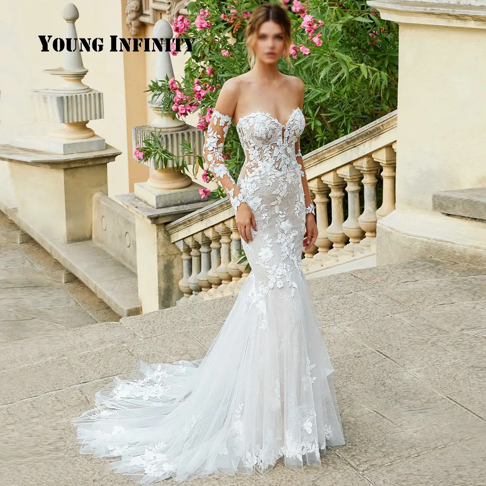 Sexy Mermaid Lace Wedding Dress Court Train White Unique Applique Sweetheart Detachable Sleeves Long Bridal Gown Custom Made
Sexy Mermaid Lace Wedding Dress Court Train White Unique Applique Sweetheart Detachable Sleeves Long Bridal Gown Custom Made