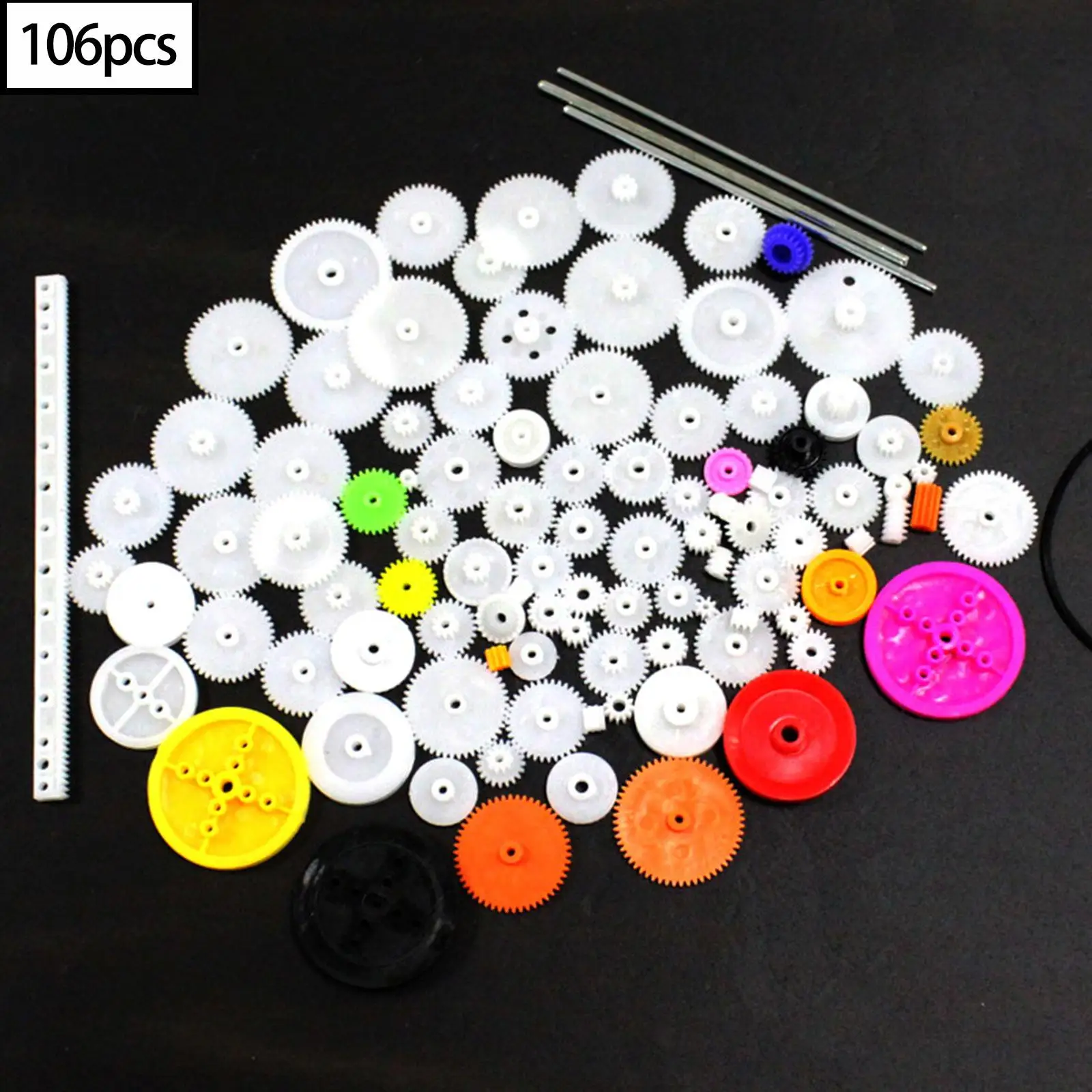 106Pcs Gear Kit Single Gears Rubber Band Pulley Assortment DIY Toothed Wheels for Hobby Education Toys Toy Model Making RC Car
106Pcs Gear Kit Single Gears Rubber Band Pulley Assortment DIY Toothed Wheels for Hobby Education Toys Toy Model Making RC Car