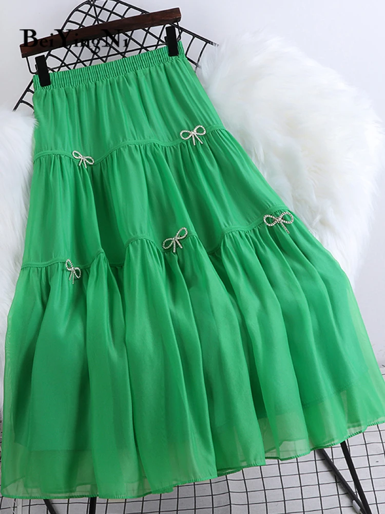 Beiyingni Fashion Women Mesh Pleated Midi Skirts Bow Tie Charming Kawaii Green Skirt Girls Lining High Waist Black White Faldas
Beiyingni Fashion Women Mesh Pleated Midi Skirts Bow Tie Charming Kawaii Green Skirt Girls Lining High Waist Black White Faldas