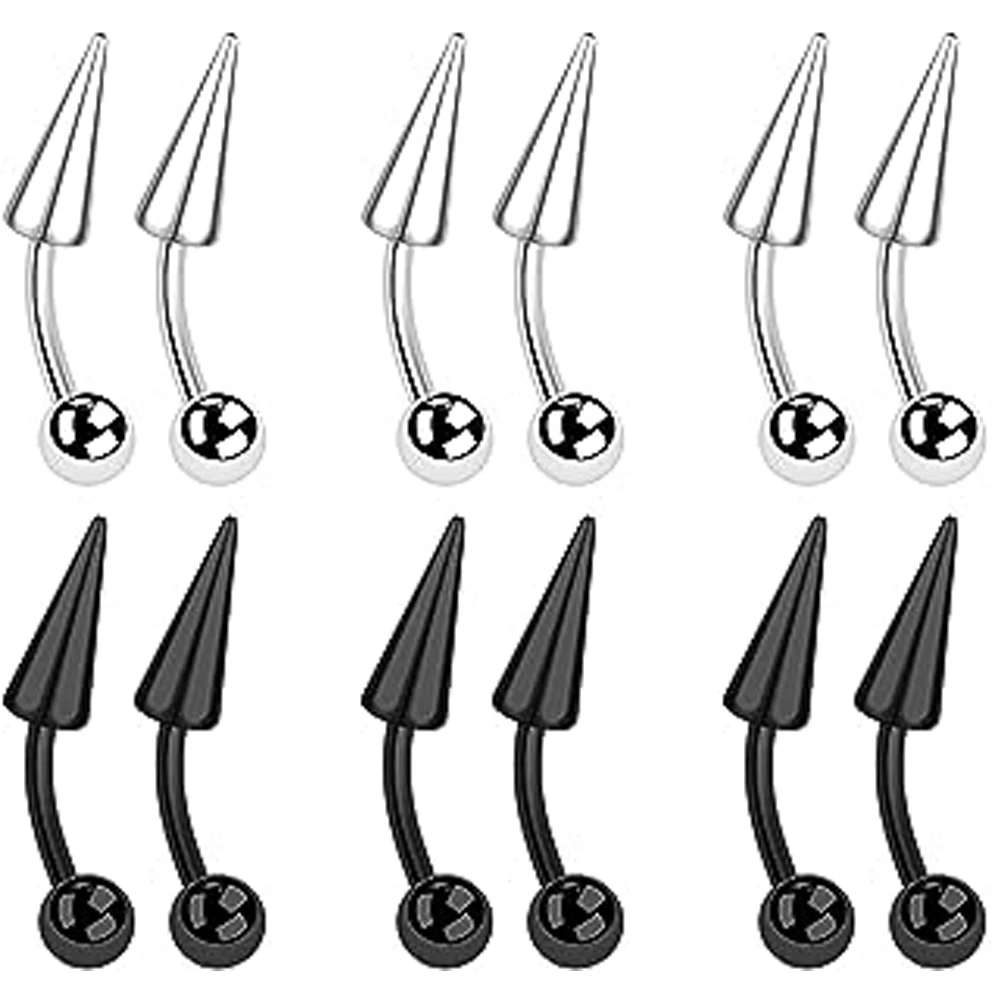 

12PCS Spike Rook Earrings Eyebrow Rings 316L Surgical Steel 16G Curved Barbell Cartilage Helix Lip Rings Tragus Piercing Jewelry
