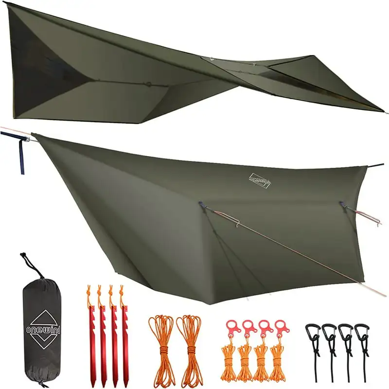 Hammock Rain Fly, Camping Tarp with Complete Accessories. OD Green, 12'*9.7'
Hammock Rain Fly, Camping Tarp with Complete Accessories. OD Green, 12'*9.7'