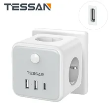 TESSAN EU KR Plug Adapter Multi-tap Extender with USB Ports AC Outlets Type C Multi Outlets Tee Socket Power Strip Cube for Home