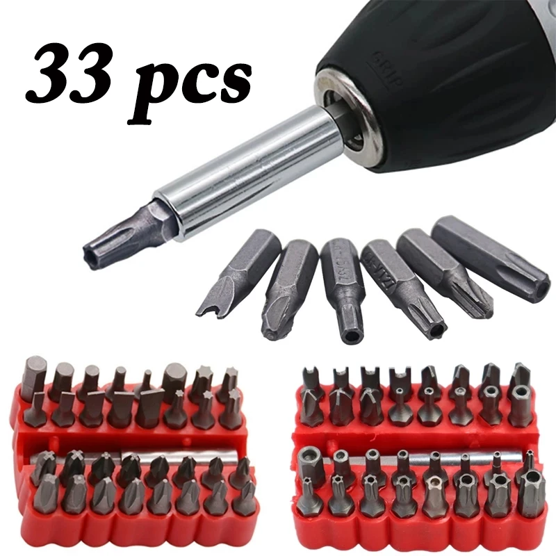 

33pcs/lot Screwdriver Bit Set Security Tamper Proof Bit Torq Torx Hex Star Spanner Tri Wing Screwdriv Magnetic Holder Drill Bits