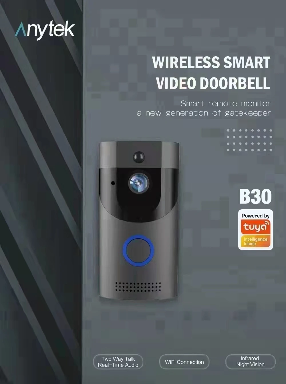 Дверной звонок Anyteck Tuya Power 720P IP Wi-Fi |
