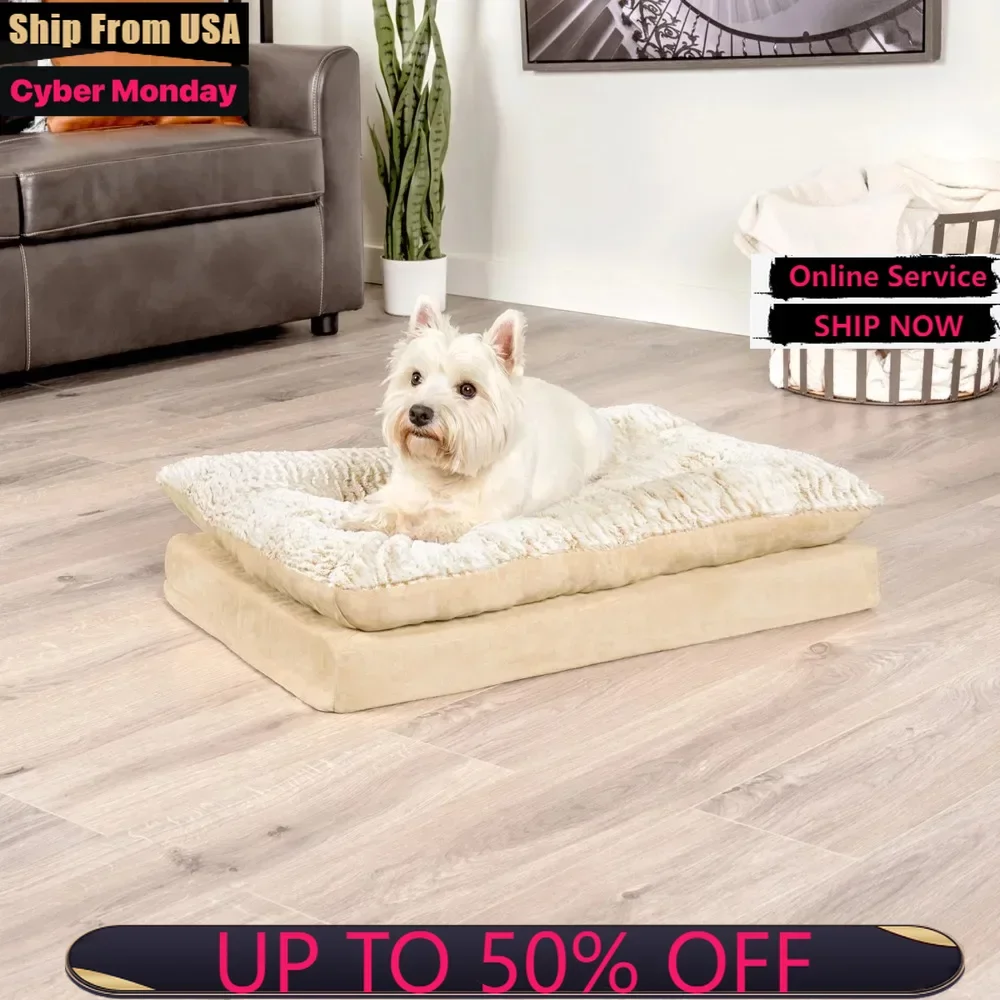 

Embossed Faux Fur & Suede Orthopedic Pillow Top Mattress Pet Bed for Dogs & Cats - Taupe, Medium