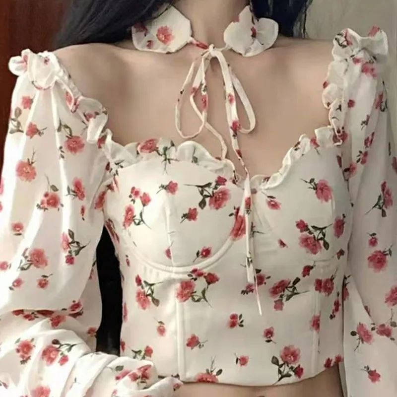 2023 New Sexy Women Tops Gothic Floral Print Elegant Chiffon Blouse Shirts Long Sleeve Pink Lady Crop Tops Clothing
2023 New Sexy Women Tops Gothic Floral Print Elegant Chiffon Blouse Shirts Long Sleeve Pink Lady Crop Tops Clothing