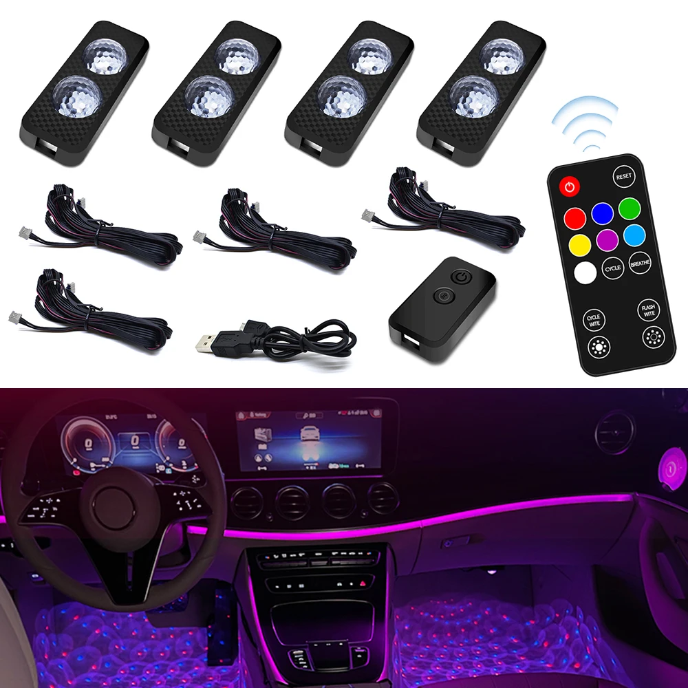 

1PCS Car LED Decoration Seven-color Voice-activated RGB Foot Atmosphere Light Interior USB Music Rhythm One Drag Four Modify