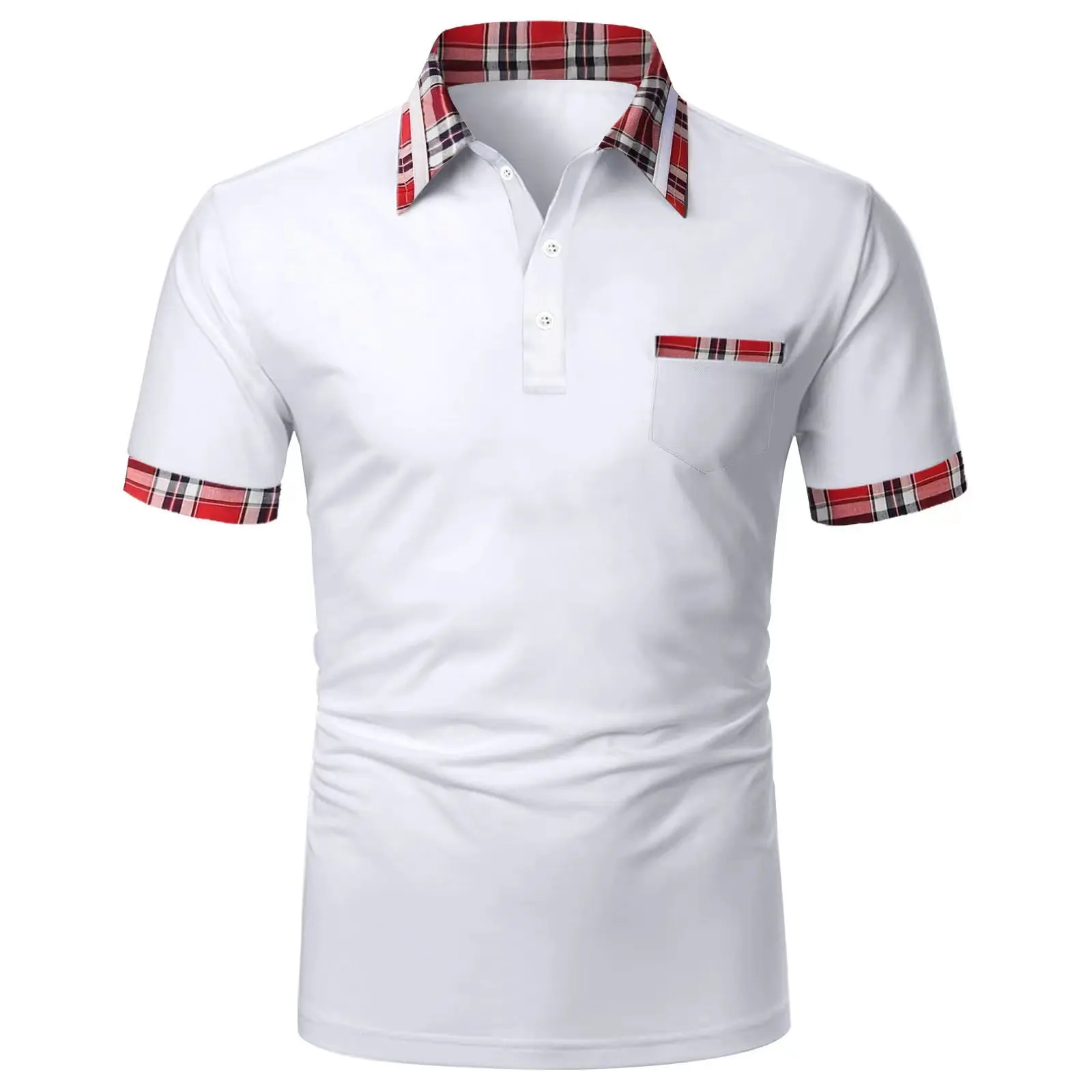 

Business Polo Shirt Men Plaid patchwork Summer Casual Tee Loose Breathable Anti-wrinkle Short Sleeved Male Polos Shirt Tops 2023
