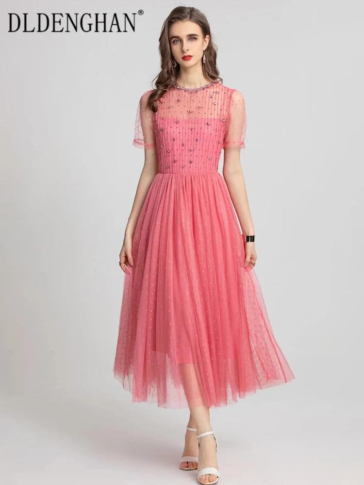 DLDENGHAN Women Mesh Dress O-Neck Short Sleeve Crystal Diamonds Hollow Out Elegant Party Long Dresses Fashion Summer New
DLDENGHAN Women Mesh Dress O-Neck Short Sleeve Crystal Diamonds Hollow Out Elegant Party Long Dresses Fashion Summer New