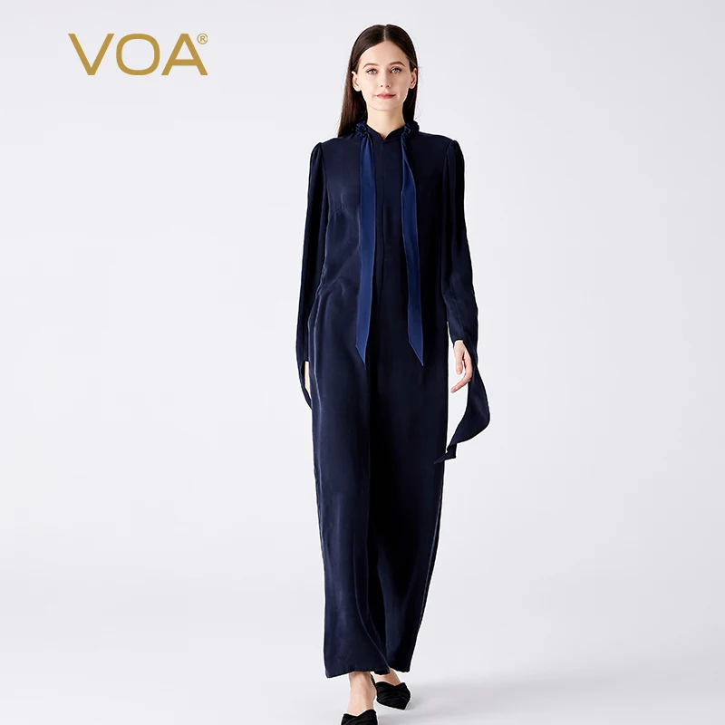(Fans Exclusive Discount) VOA Silk Dark Blue Half-high Collar Ribbon Long Sleeve Loose Waist Jumpsuit Women Spring 2023 KE896
(Fans Exclusive Discount) VOA Silk Dark Blue Half-high Collar Ribbon Long Sleeve Loose Waist Jumpsuit Women Spring 2023 KE896
