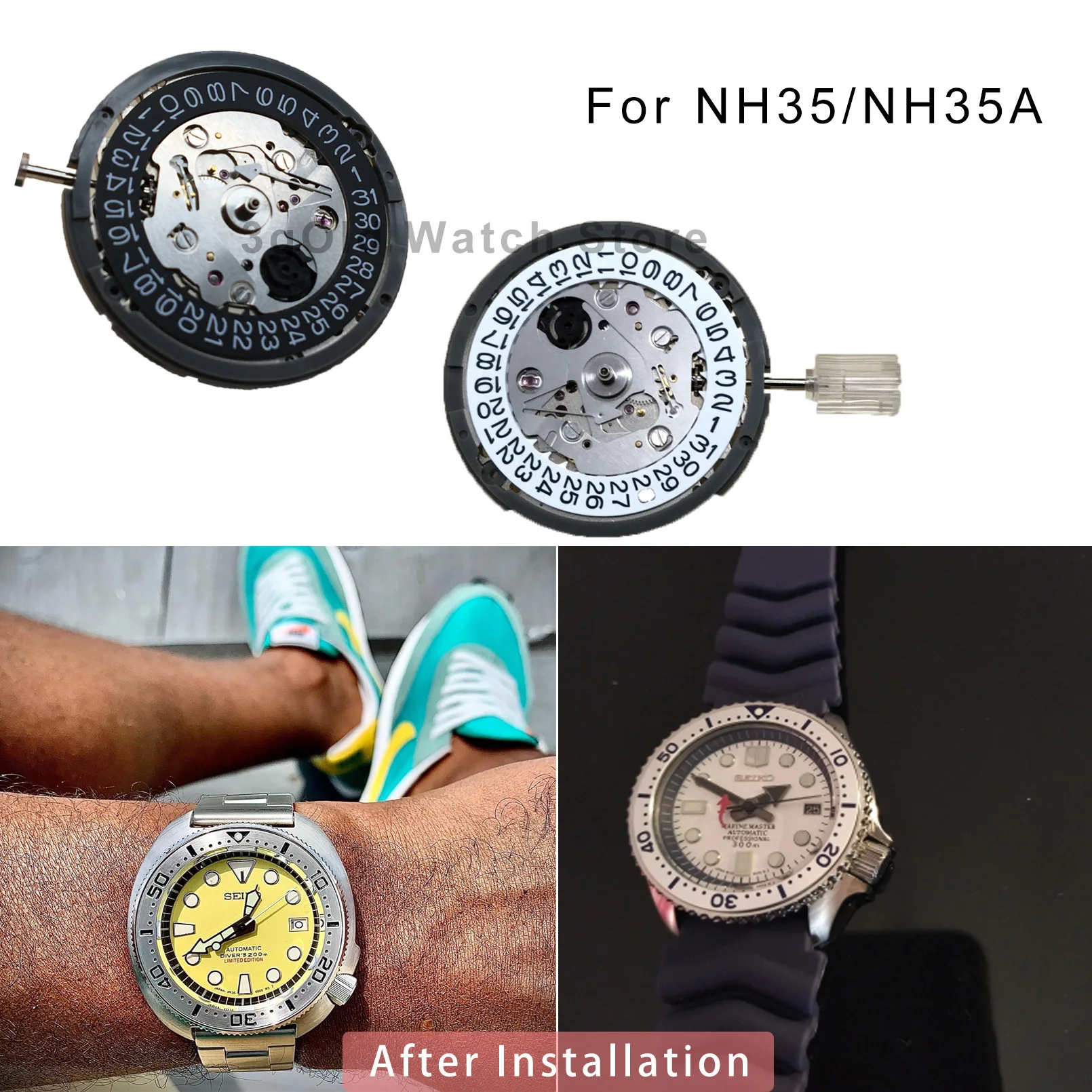 

Japan Seiko NH35A Premium Mechanical Movement NH35 White Datewheel 24 Jewels Automatic Self-winding High Accuracy Movt Replace