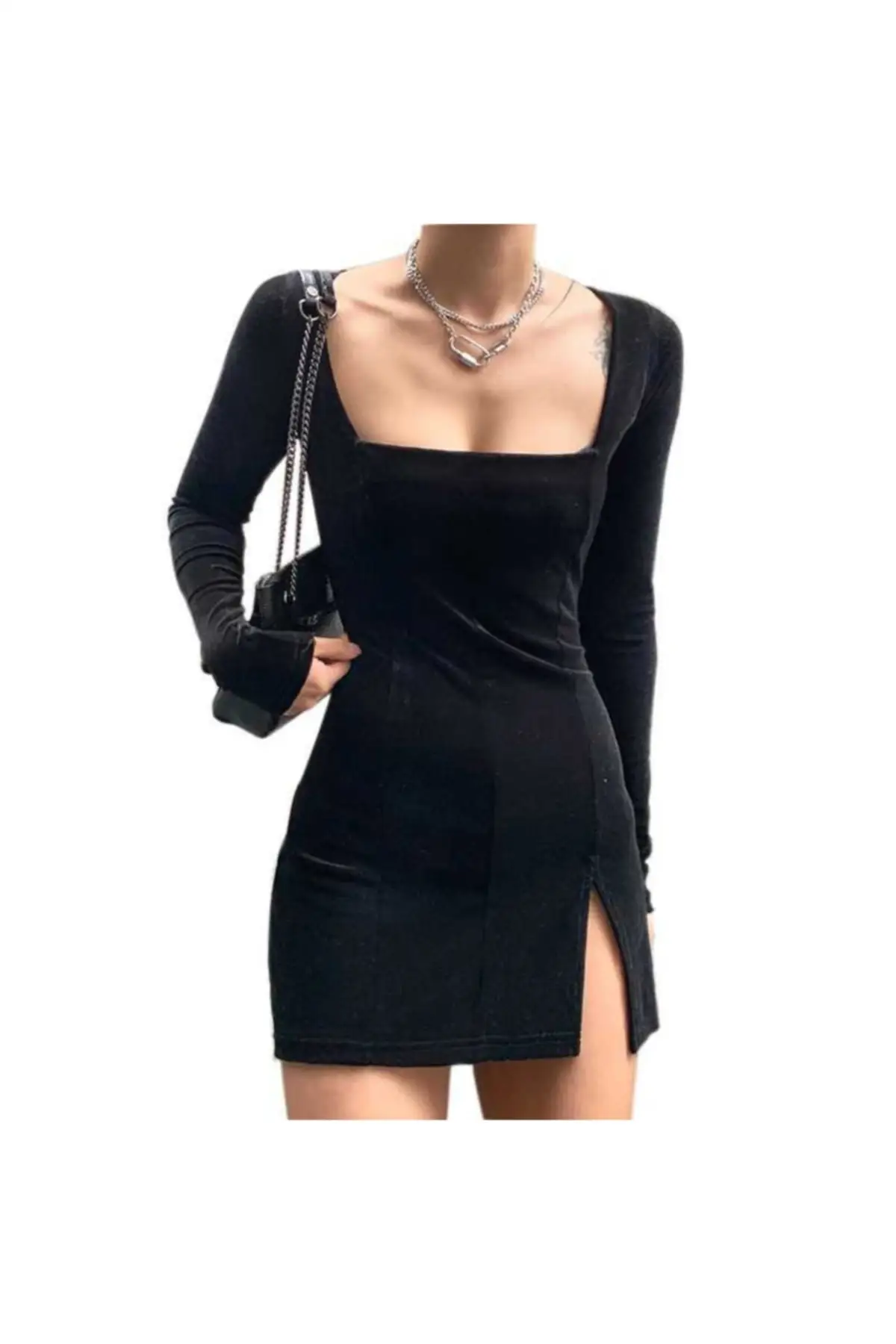 Khar Women's Black Slit Dress Long Knitted Combed Trend Flat Color Pencil U Neck Mini Clothing
Khar Women's Black Slit Dress Long Knitted Combed Trend Flat Color Pencil U Neck Mini Clothing