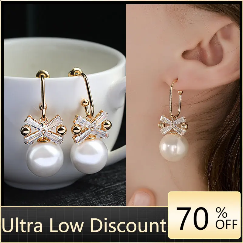 Fashion Oversized White Pearl Pendant Earrings Ladies Shiny Zircon Bow Korean Fashion Earrings Wedding Engagement Jewelry
Fashion Oversized White Pearl Pendant Earrings Ladies Shiny Zircon Bow Korean Fashion Earrings Wedding Engagement Jewelry