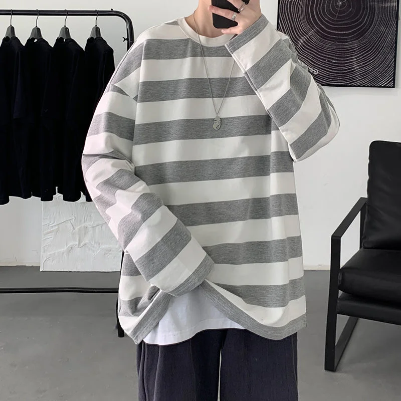 Privathinker Harajuku Striped T shirts For Men Oversized Tees 2022 Man Casual Long Sleeve Tshirt Woman Loose Pullovers Tops 5XL | Мужская