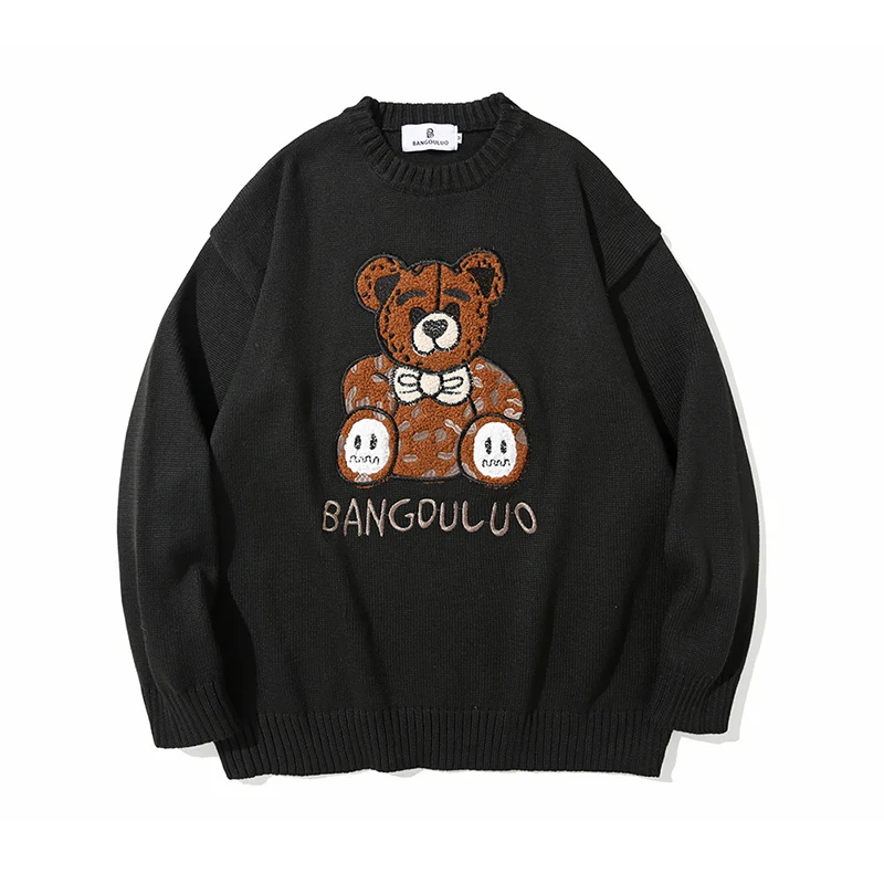 Men Oversized Sweater Black Loose Cartoon Bear Embroidery Women Vintage Retro Knitted Sweater 2022 Autumn Cotton Pullover Unisex
Men Oversized Sweater Black Loose Cartoon Bear Embroidery Women Vintage Retro Knitted Sweater 2022 Autumn Cotton Pullover Unisex