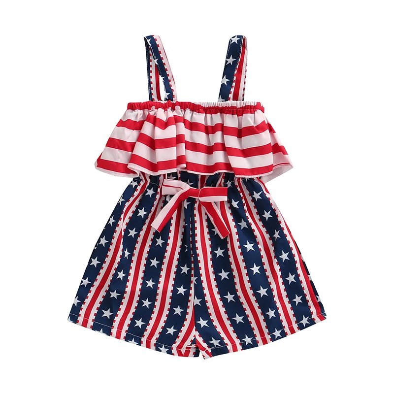 Children Girl Playsuit, Independence Day Star Stripe Print Sleeveless Elastic High Waist Ruffle Decor Chest Jumpsuit
Children Girl Playsuit, Independence Day Star Stripe Print Sleeveless Elastic High Waist Ruffle Decor Chest Jumpsuit