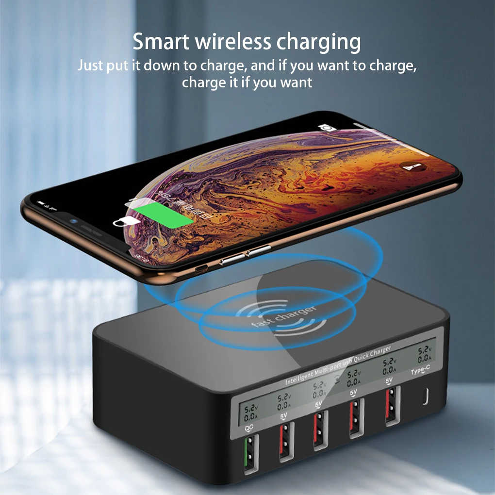 Mobile Phone Wireless Charger Desktop Smartphone Multiple Ports QC 3.0 Charging Station Self-adapting White US Plug
Mobile Phone Wireless Charger Desktop Smartphone Multiple Ports QC 3.0 Charging Station Self-adapting White US Plug
