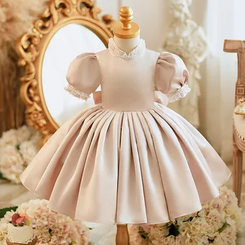 Pink Stain 2023 New Flower Girl Dresses for Weddings Kids Princess Costume Infant Gown Child Birthday Party Clothes Baby Baptism