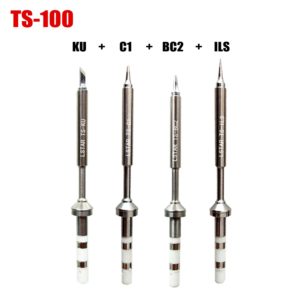 4pcs TS100 Soldering Iron Tip Set Replacement Parts 94mm Electric Solding TS-ILS KU BC2 Welding Equipment
4pcs TS100 Soldering Iron Tip Set Replacement Parts 94mm Electric Solding TS-ILS KU BC2 Welding Equipment