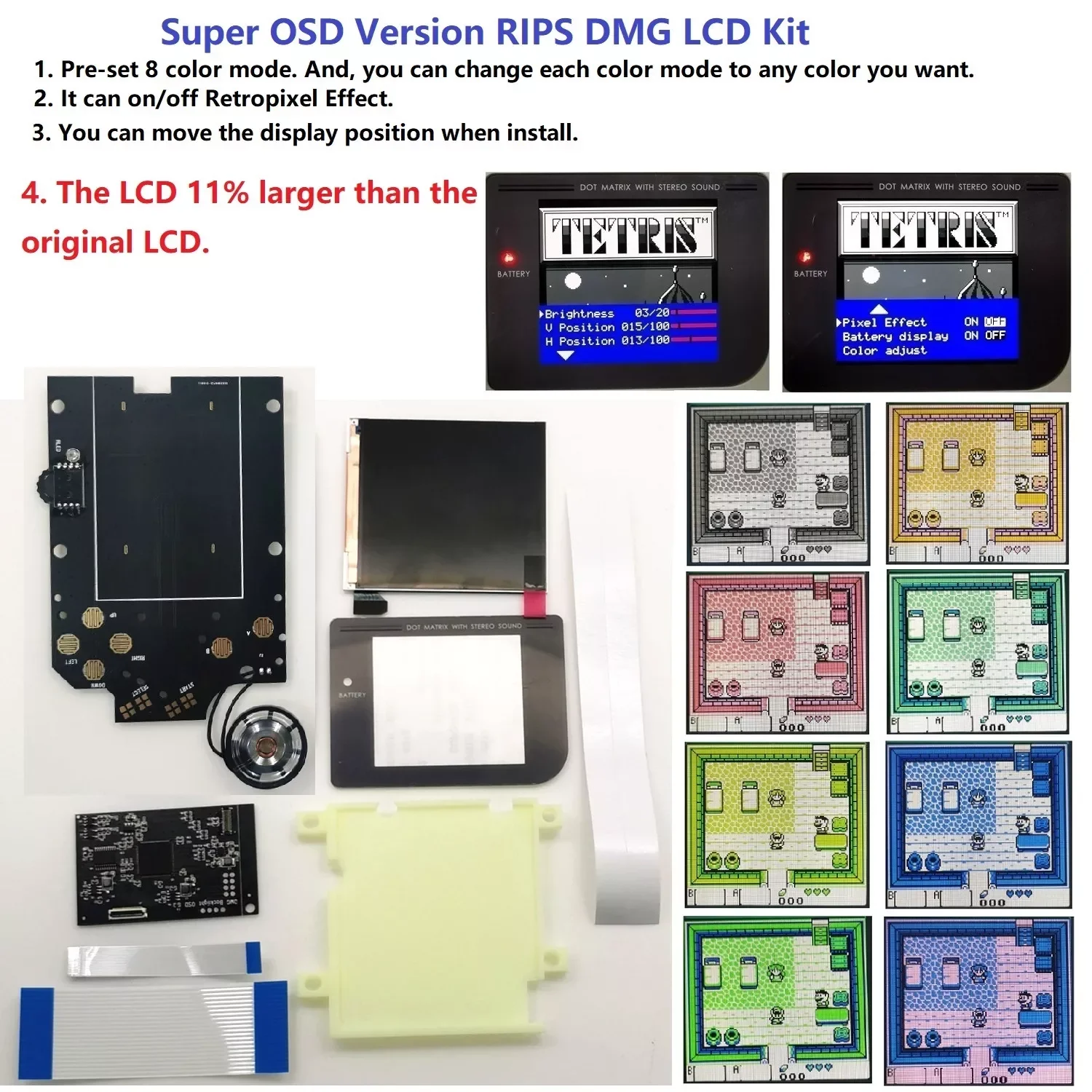RIPS V4 Super OSD Version IPS LCD High Brightness Backlight Kit For GameBoy DMG GB DMG Console And Pre-Solder Speaker
RIPS V4 Super OSD Version IPS LCD High Brightness Backlight Kit For GameBoy DMG GB DMG Console And Pre-Solder Speaker