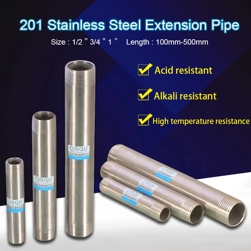 201 Stainless Steel Extension Pipe 1/2"3/4"1"Male Thread Extension Tube 100-500mm Pipe Connection Accessories Water/Gas Pipe
201 Stainless Steel Extension Pipe 1/2"3/4"1"Male Thread Extension Tube 100-500mm Pipe Connection Accessories Water/Gas Pipe