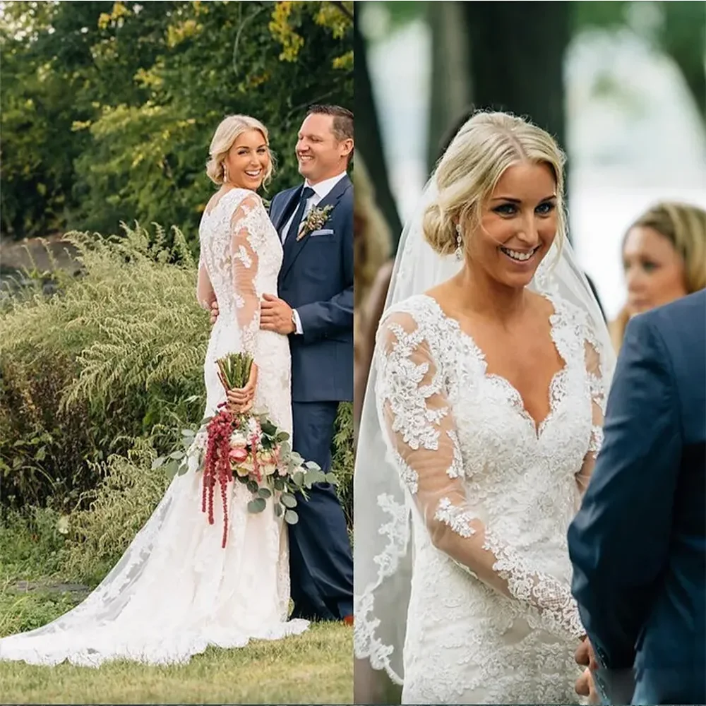 Vintage White Bohemian Mermaid Wedding Dresses V Neck Long Sleeves Tulle Lace Applique Bridal Gowns Sweep Train Robe De Mariee
Vintage White Bohemian Mermaid Wedding Dresses V Neck Long Sleeves Tulle Lace Applique Bridal Gowns Sweep Train Robe De Mariee
